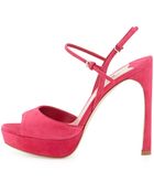 Miu Miu Suede Peep-Toe Sandal - Lyst