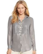 Lauren Ralph Lauren Plus Pintucked Metallic Blouse - Lyst