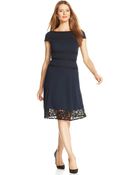 Adrianna Papell Cap-Sleeve Lace-Panel Dress - Lyst