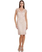 Js Collections Mesh Yoke Ribbon Applique Sheath Dress - Lyst
