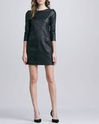 Vince Relaxed 3/4 Sleeve Leather Mini-dress - Lyst