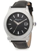 Ferragamo 1898 Stainless Steel Leather Strap Watch/Black - Lyst