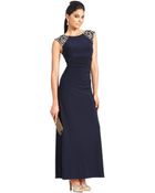 Xscape Xscape Dress Capsleeve Beaded Ruched Gown - Lyst