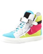 Giuseppe Zanotti Hightop Buckled Colorblock Sneaker - Lyst