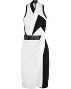 Helmut Lang Draped Leather-Trimmed Cloquã© Dress - Lyst