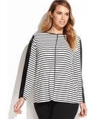 Calvin Klein Plus Size Striped Faux-leather-trim Top - Lyst
