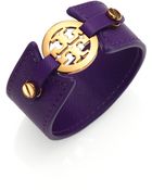 Tory Burch Logo Medallion Leather Cuff Bracelet - Lyst