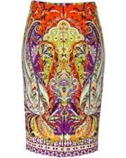 Etro Stretch Cotton Paisley Print Pencil Skirt - Lyst