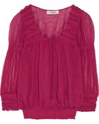 Valentino Smocked Cotton-Blend Top - Lyst