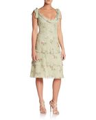 Valentino Printed Lace Detailed Silk-Chiffon Cowlneck Dress - Lyst