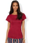 Lauren by Ralph Lauren Cap Sleeve Jacquard Trim Top - Lyst