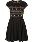 Topshop Folk Embroidered Flippy Dress - Lyst