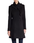 Elie Tahari Sara Ruffle-Collar Wool Coat - Lyst