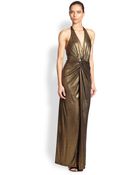 Halston Heritage Metallic Twist-Front Jersey Gown - Lyst