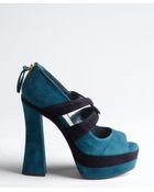 Miu Miu Teal Suede Platform Sandals - Lyst