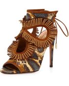 Aquazzura Snakeskin Fringe Cutout Sandal - Lyst