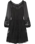 Alberta Ferretti Crochet Lace-Trimmed Silk-Chiffon Dress - Lyst