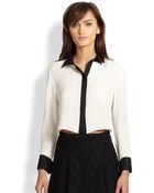 Alice + Olivia Rita Silk Cropped Shirt - Lyst