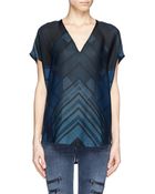 Vince Stitch Print Silk Blouse - Lyst