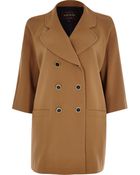 River Island Brown Double Breasted Coat - Lyst