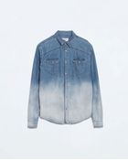 Zara Bleached Denim Shirt - Lyst