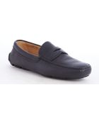 Prada Blue Leather Moc Toe Penny Loafers - Lyst
