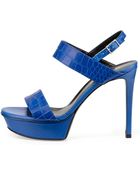 Saint Laurent Crocodile-Embossed Platform Sandal - Lyst