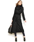 DKNY Petite Hooded Double-Breasted Maxi Trench Coat - Lyst