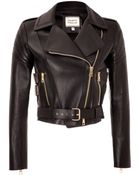 Fausto Puglisi Leather Cropped Biker Jacket - Lyst