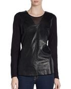 Saks Fifth Avenue Black Label Faux Leather-Paneled Top - Lyst