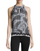 Diane von Furstenberg Floral Lace-Print Silk Halter Blouse - Lyst
