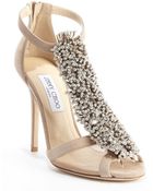 Jimmy Choo Nude Suede Crystal Pin 'Fortune' Heel Sandals - Lyst