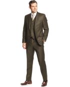 Lauren by Ralph Lauren Olive Solid Flannel Vested Slim-Fit Suit - Lyst