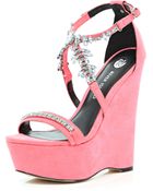 River Island Bright Pink Embellished Wedge Sandals - Lyst