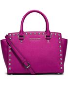 Michael Kors Selma Studded Saffiano Leather Satchel - Lyst