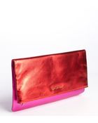 Saint Laurent Red And Pink Leather Logo Imprinted Zipper Clutch - Lyst