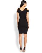 Halston Heritage Coldshoulder Mesh Insert Dress - Lyst