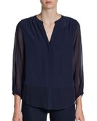 Joie Sheer Paneled Silk Blouse - Lyst