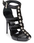 Alexander McQueen Patent-Leather Studded Caged Sandals - Lyst