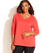 Calvin Klein Plus Size Ribbed Mixed-media Top - Lyst