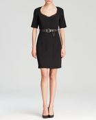 Adrianna Papell Lace Trim Belted Dress - Lyst