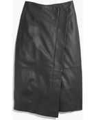 Madewell Leather Wrap Midi Skirt - Lyst
