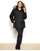 London Fog Plus Size Faux-Fur-Trim Down Puffer Jacket - Lyst