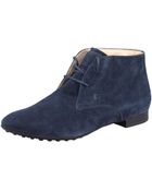 Tod's Rubbersole Suede Ankle Boot Navy - Lyst