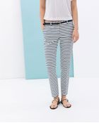 Zara Striped Trousers With Belt - Lyst