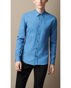 Burberry Check Detail Stretch-Cotton Shirt - Lyst