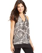 Karen Kane Sleeveless Baroque-Print Sequin Tunic - Lyst
