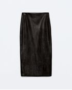Zara Faux Leather Midi Pencil Skirt - Lyst