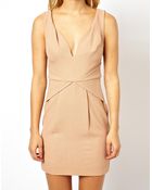 Asos Pleat Waist Deep V Tulip Dress - Lyst