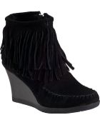 Minnetonka Double Fringe Ankle Boot Black Suede - Lyst